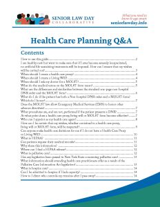 Table of Contents for Health Care Planning Q&A.